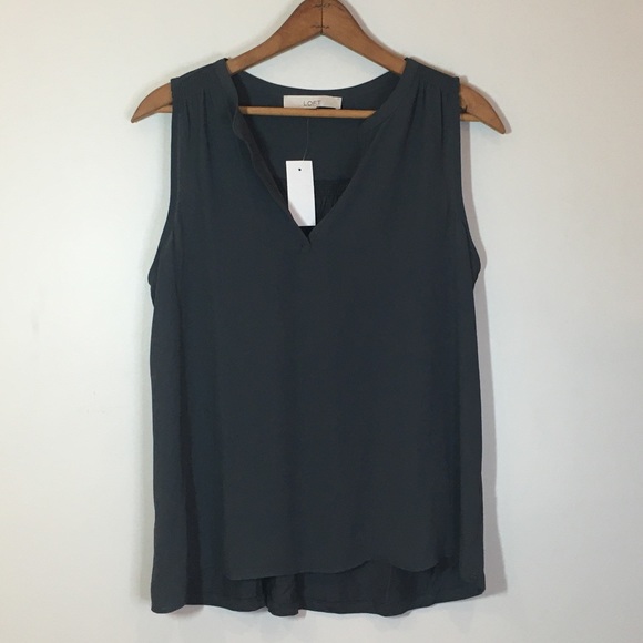 LOFT Tops - Loft NWT womens dressy silky charcoal vest/tank top sleeve top v-neck size small
